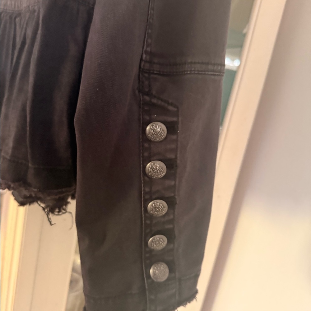 Free People ruffled peplum denim jacket size Large medium black - Picture 11 of 12
